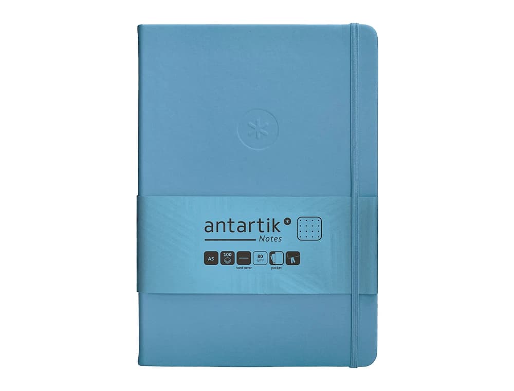 Cuaderno con gomilla antartik notes tapa dura hojas puntos azul claro 100 hojas 80 gr fsc