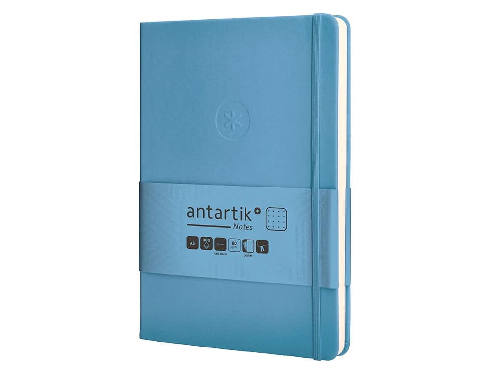 Cuaderno con gomilla antartik notes tapa dura hojas puntos azul claro 100 hojas 80 gr fsc