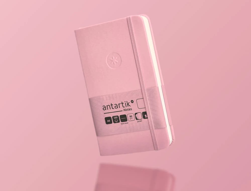 Cuaderno con gomilla Antartik Notes de tapa dura, liso, 100 hojas – Rosa pastel
