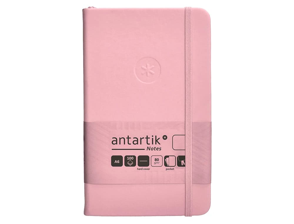 Cuaderno con gomilla Antartik Notes de tapa dura, liso, 100 hojas – Rosa pastel