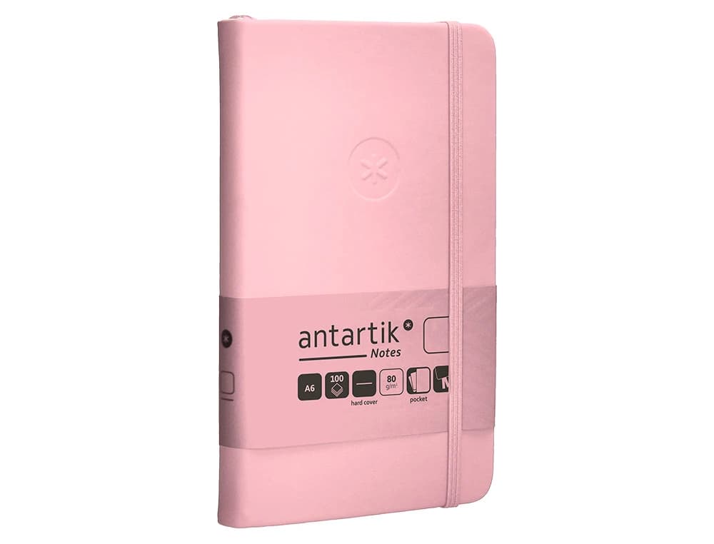Cuaderno con gomilla Antartik Notes de tapa dura, liso, 100 hojas – Rosa pastel