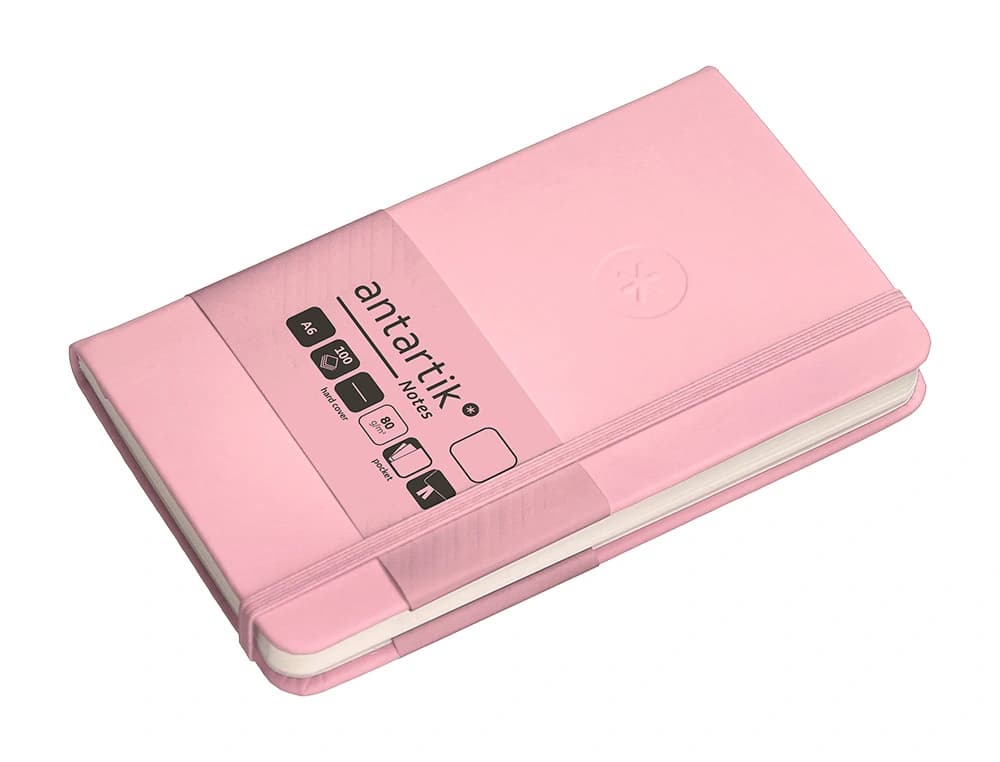 Cuaderno con gomilla Antartik Notes de tapa dura, liso, 100 hojas – Rosa pastel