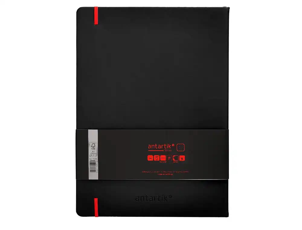 Cuaderno con gomilla Antartik Notes de tapa dura, puntos, 100 hojas – Negro y rojo