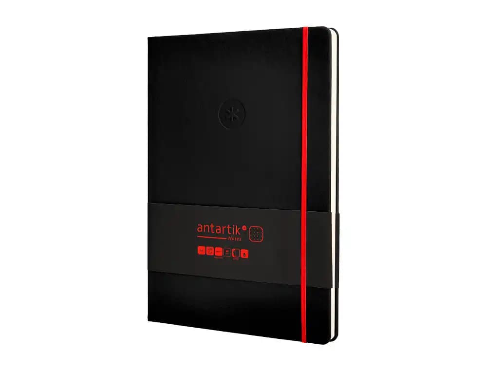Cuaderno con gomilla Antartik Notes de tapa dura, puntos, 100 hojas – Negro y rojo