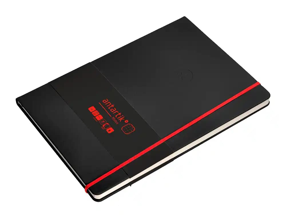 Cuaderno con gomilla Antartik Notes de tapa dura, puntos, 100 hojas – Negro y rojo