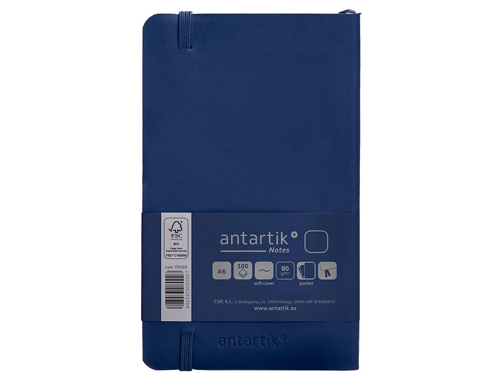 Cuaderno con gomilla antartik notes tapa blanda a6 hojas lisas 100 hojas 80 gr fsc