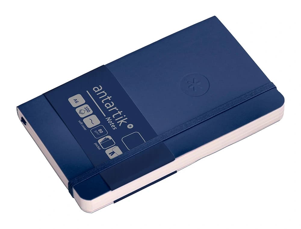 Cuaderno con gomilla antartik notes tapa blanda a6 hojas lisas 100 hojas 80 gr fsc