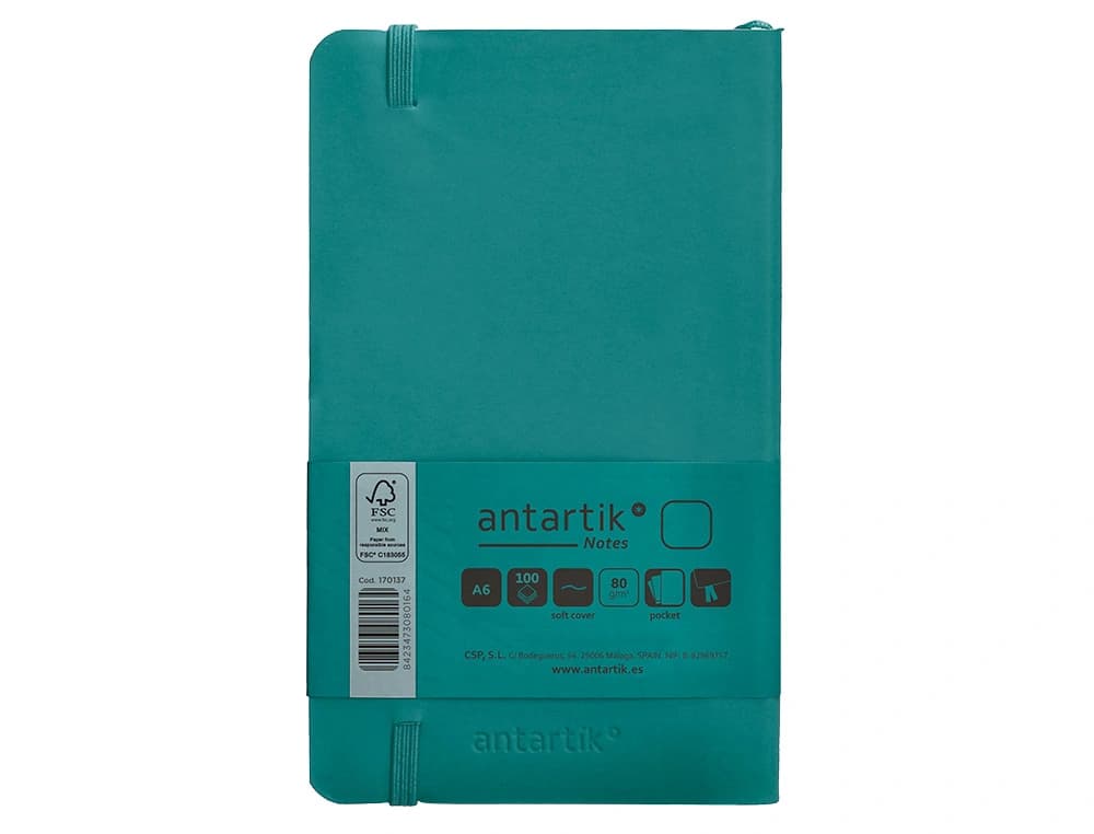 Cuaderno con gomilla antartik notes tapa blanda a6 hojas lisas 100 hojas 80 gr fsc