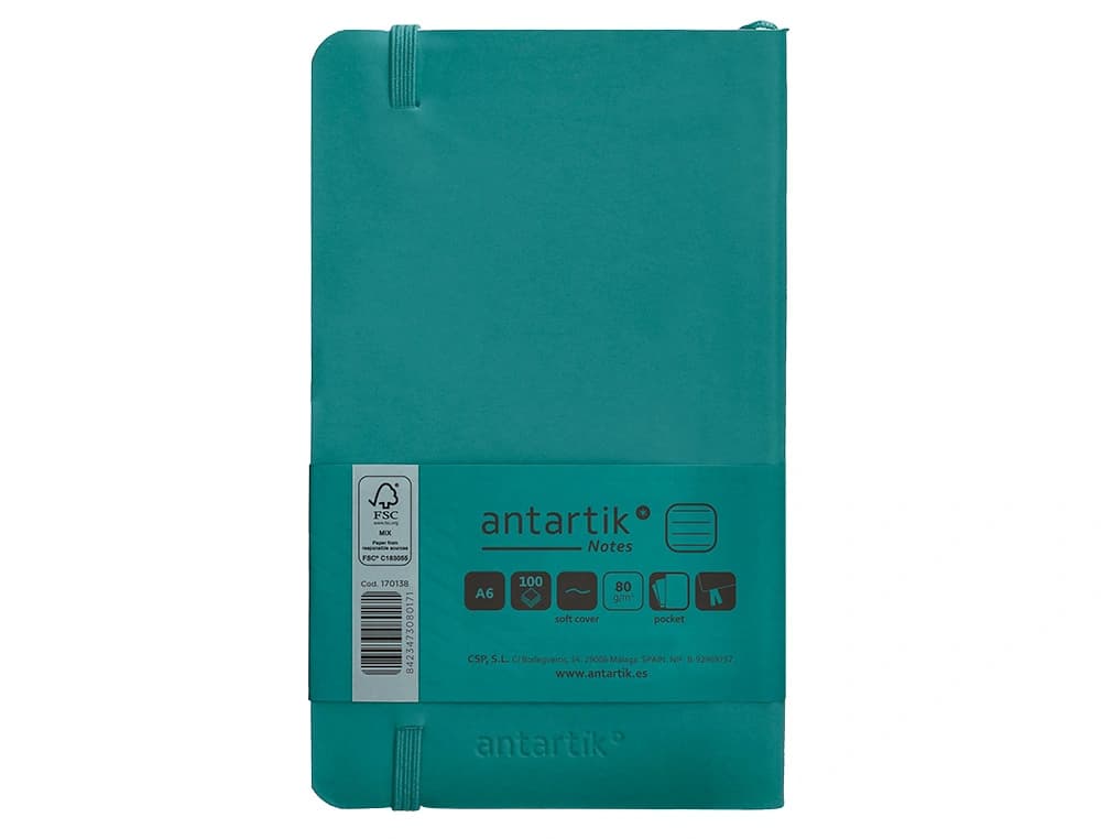 Cuaderno con gomilla antartik notes tapa blanda a6 rayas 100 hojas 80 gr fsc