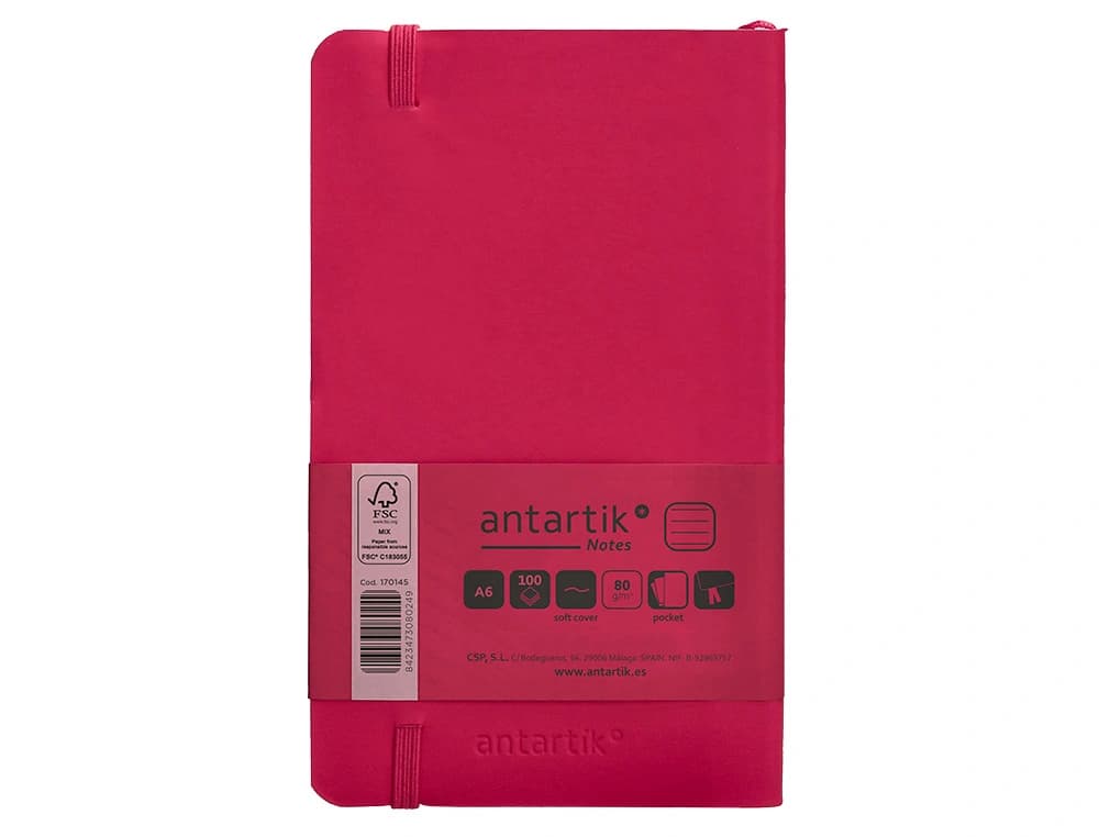 Cuaderno con gomilla antartik notes tapa blanda a6 rayas 100 hojas 80 gr fsc