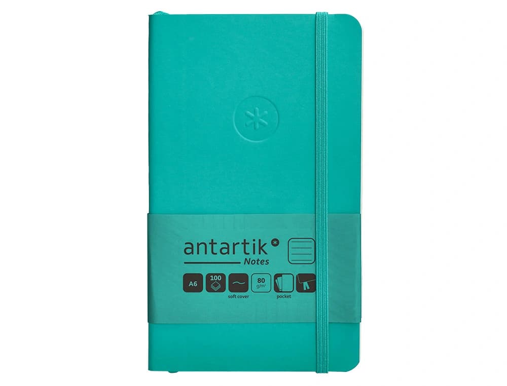 Cuaderno con gomilla Antartik Notes A6 de tapa blanda, rayas, 100 hojas de 80 g – Turquesa