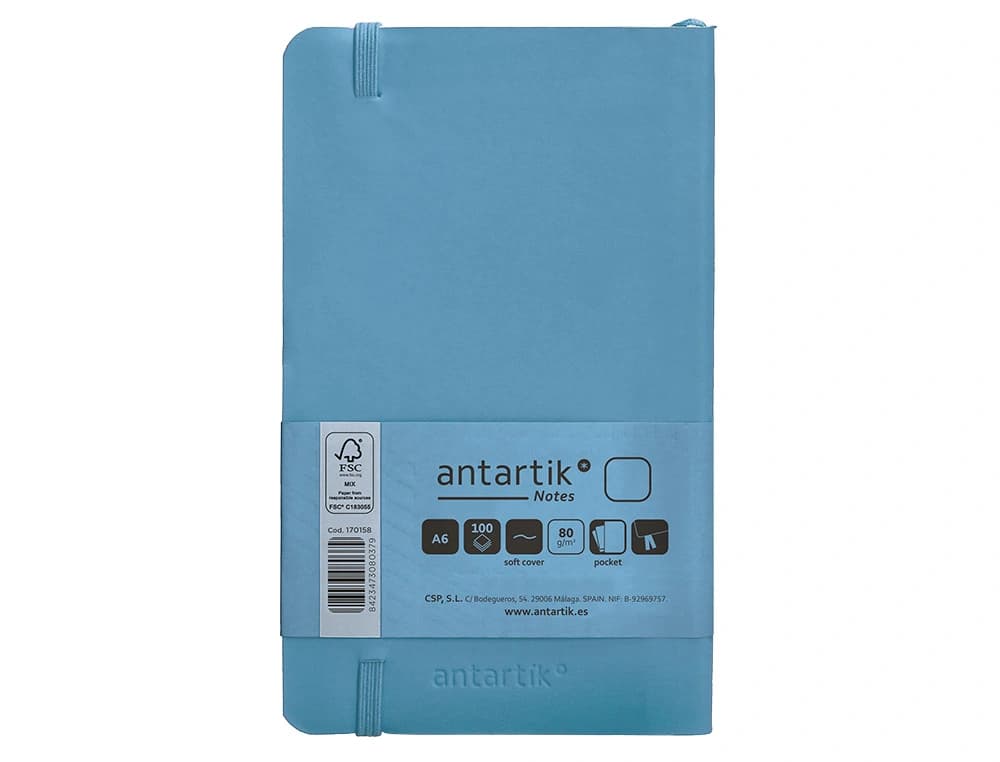 Cuaderno con gomilla antartik notes tapa blanda a6 hojas lisas 100 hojas 80 gr fsc