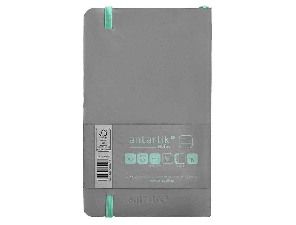 Cuaderno con gomilla antartik notes tapa blanda a6 rayas 100 hojas 80 gr fsc