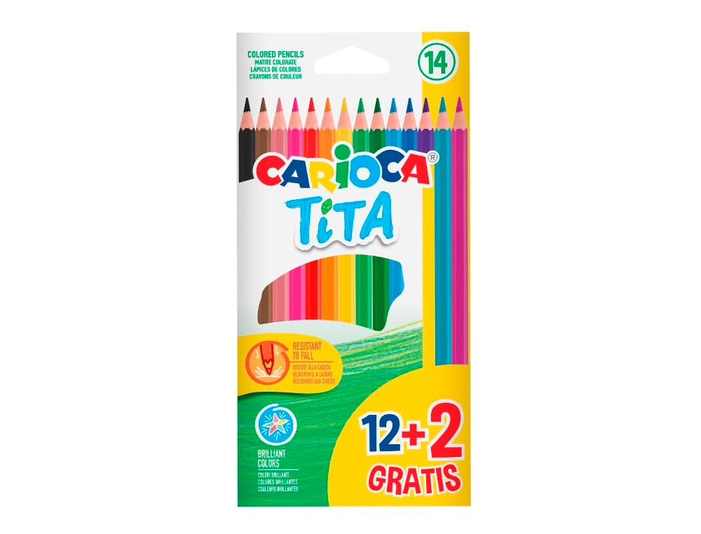 Lapices de colores carioca tita hexagonal 12 unidades colores surtidos + 2 gratis