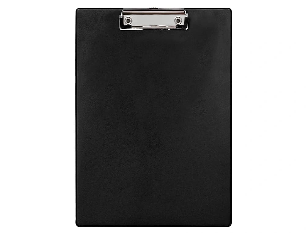 Portanotas Q-Connect A4 de plástico rígido con clip de metal, 2,1 mm de grosor – Negro