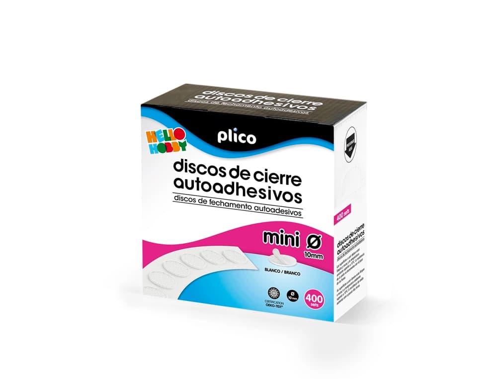 Disco de cierre plico velcro autoadhesivo mini 10 mm color blanco caja de 400 unidades