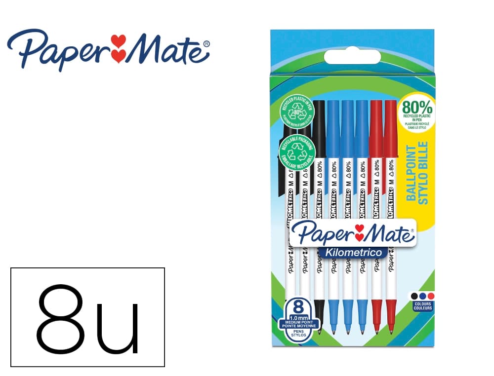 Papermate Boligrafo paper mate kilometrico punta 1 mm plastico reciclado 80% blister de 3 negros / 3