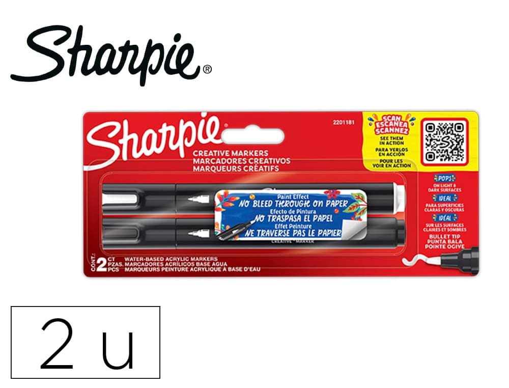 Sharpie Rotulador sharpie acrylic punta redonda blister de 2 unidades blanco y negro