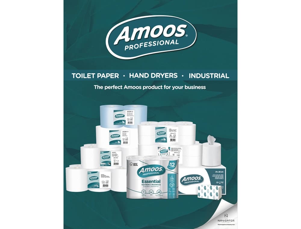 Papel secamanos amoos industrial 2 capas 32g/m2 blanco 90 mt paquete de 6 rollos