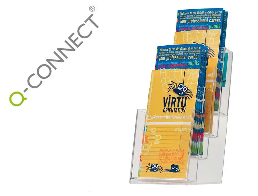 Q-Connect Expositor sobremesa Q-Connect metacrilato 1/3 DIN A4 para trípticos 4 compartimentos 110x155x265 mm