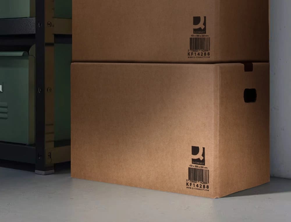 Caja para embalar q-connect americana con asas carton reciclado canal simple 5 mm color kraft 500x340x310 mm