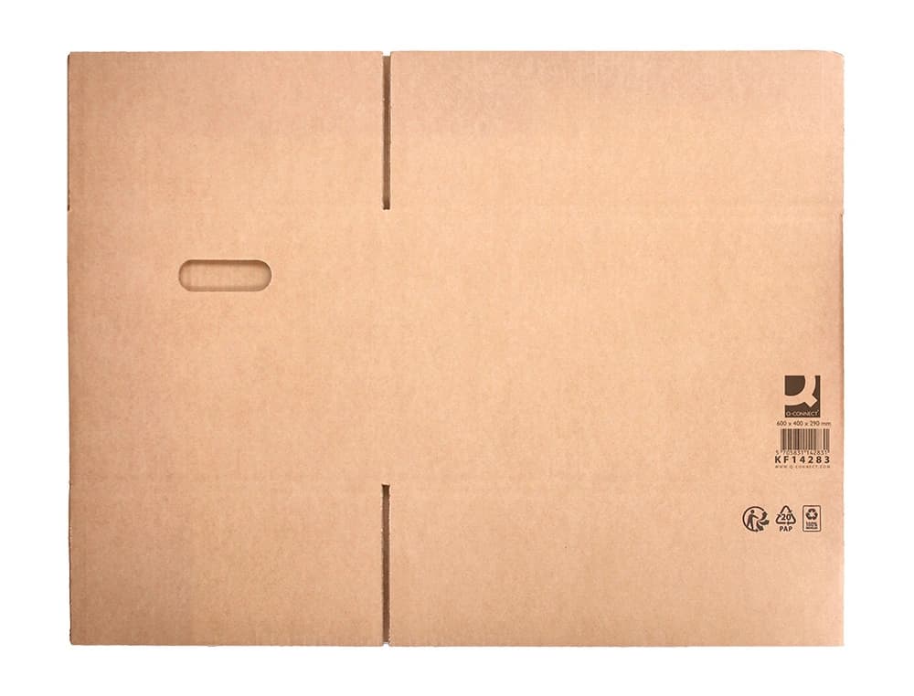 Caja para embalar q-connect americana con asas carton reciclado canal simple 5 mm color kraft 600x400x290 mm