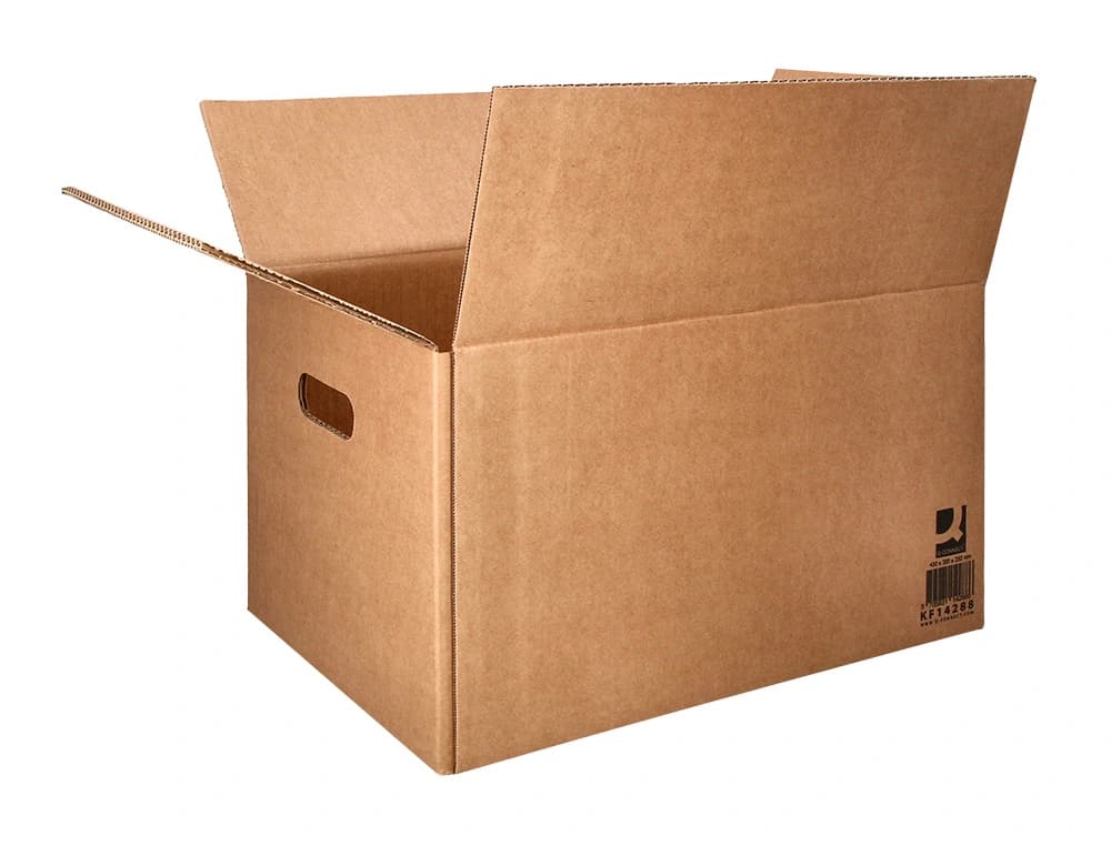 Caja para embalar q-connect americana ultra resistente con asas carton canal doble 7 mm color kraft 430x300x250 mm