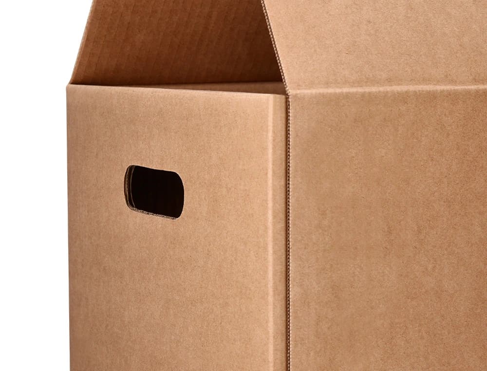Caja para embalar q-connect americana ultra resistente con asas carton canal doble 7 mm color kraft 430x300x250 mm