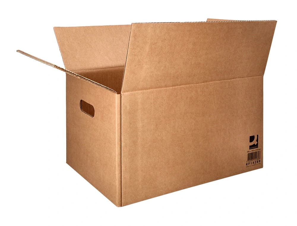 Caja para embalar q-connect americana ultra resistente con asas carton canal doble 7 mm color kraft 500x340x310 mm