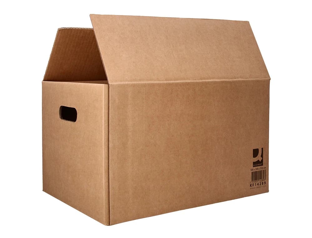 Caja para embalar q-connect americana ultra resistente con asas carton canal doble 7 mm color kraft 500x340x310 mm