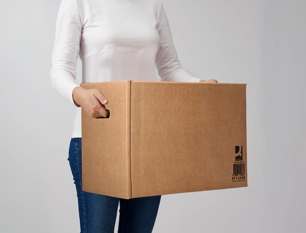 Caja para embalar q-connect americana ultra resistente con asas carton canal doble 7 mm color kraft 600x400x290 mm
