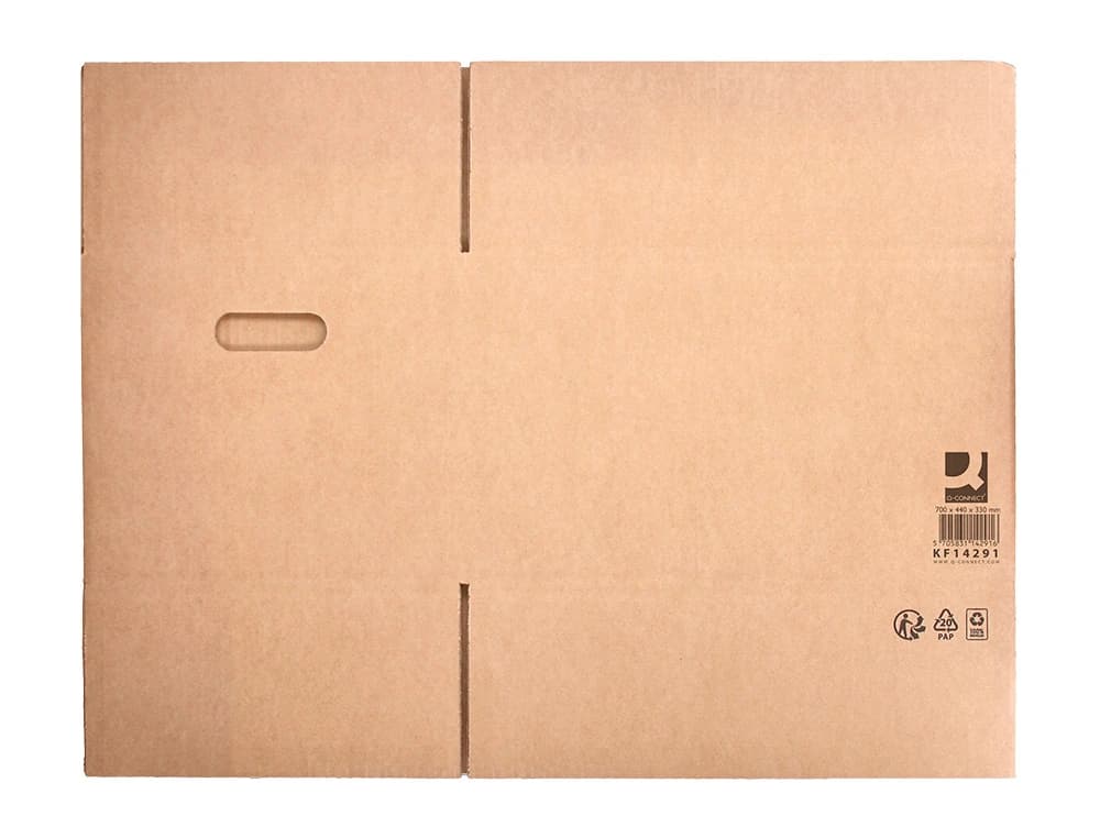 Caja para embalar q-connect americana ultra resistente con asas carton canal doble 7 mm color kraft 700x440x330 mm