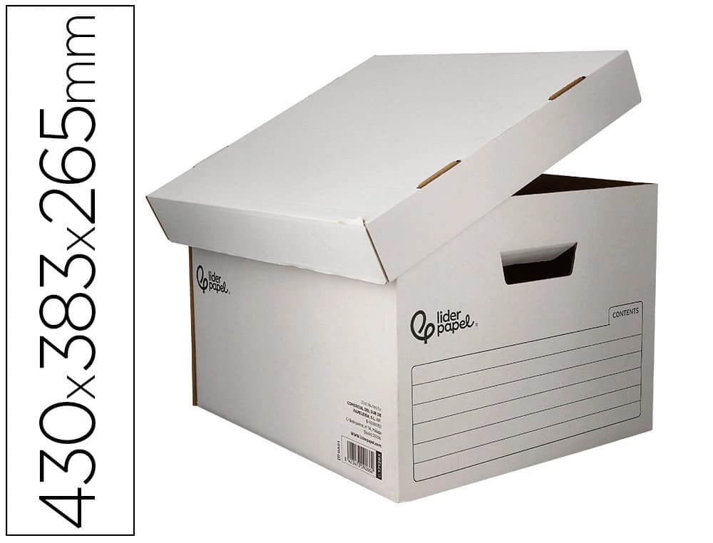Liderpapel Cajon contenedor liderpapel carton automatico para 4 cajasarchivo definitivo folio / 5 archivadores a-z 430x383x265mm
