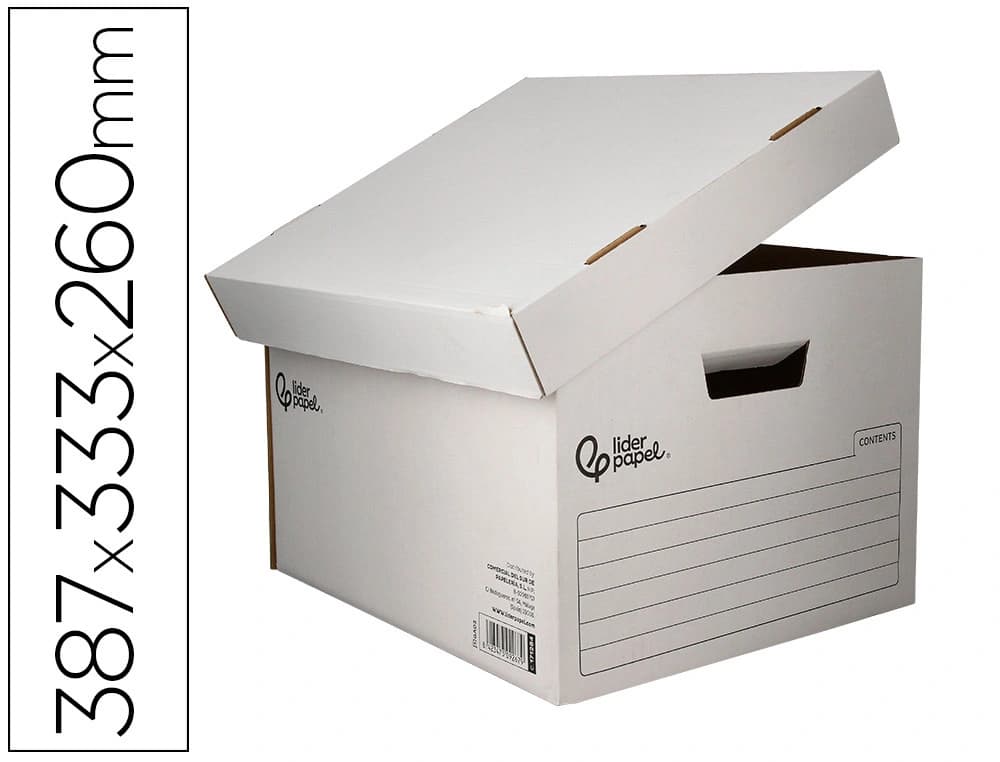 Liderpapel Cajon contenedor liderpapel carton automatico para 3 cajasarchivo definitivo folio / 4 archivadores a-z 387x333x260mm