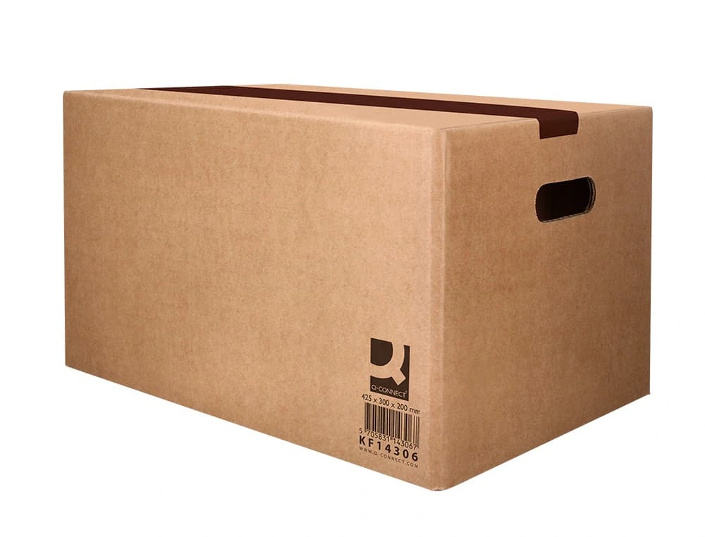 Caja para embalar q-connect americana con fondo automaticoy asas carton canal simple 5 mm color kraft 425x300x200 mm