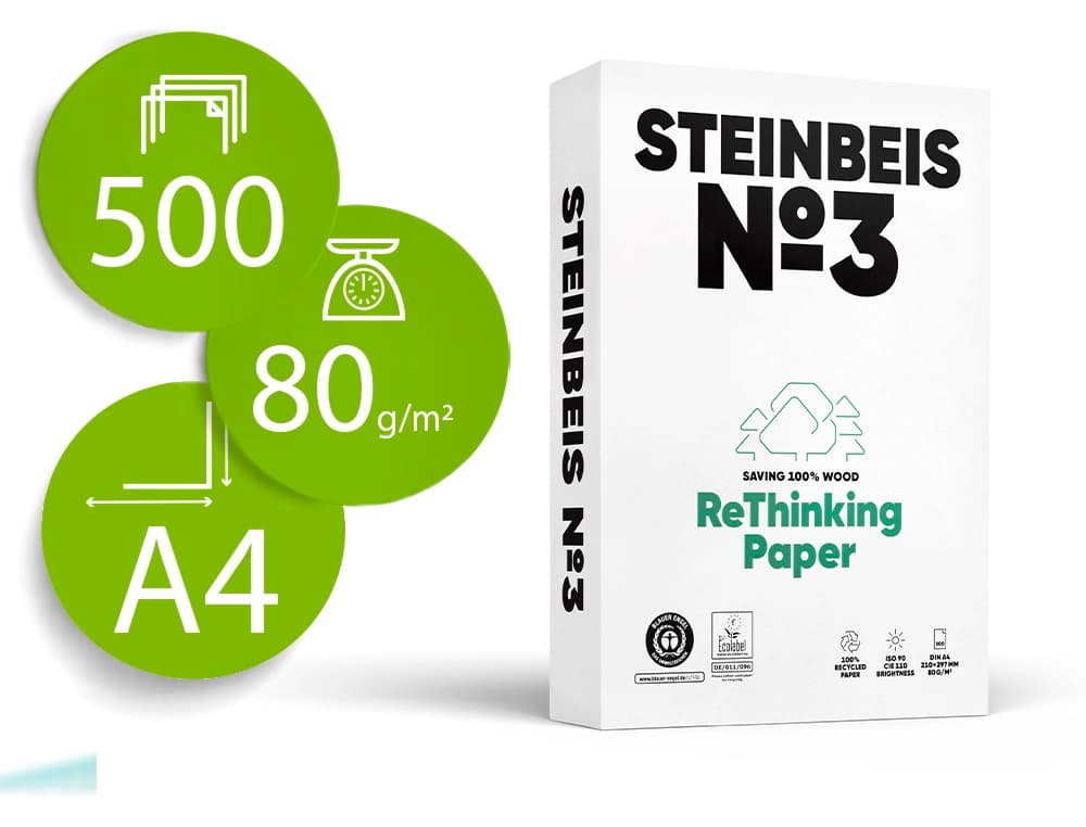 Steinbeis Papel fotocopiadora steinbeis n.3 100% reciclado din a4 80 gramos paquete de 500 hojas