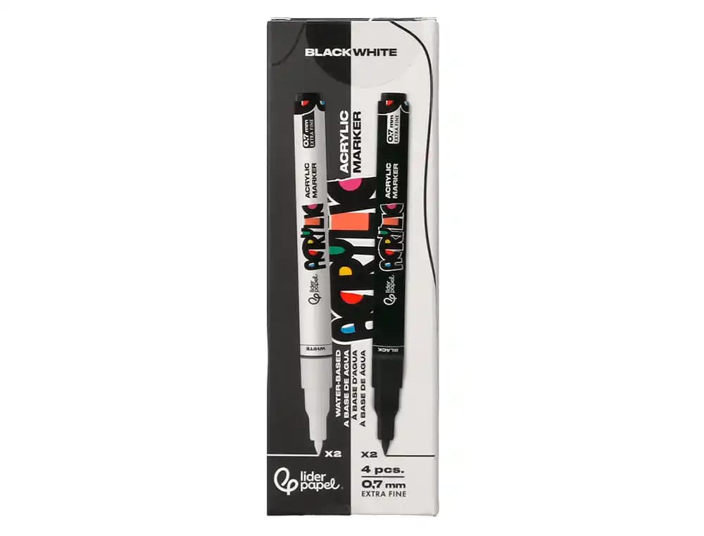 Rotulador liderpapel acrylic base agua todo tipo de superficie punta fina 0,7 mm caja de 4 perfiladores