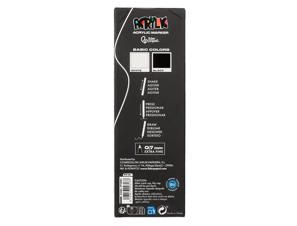Rotulador liderpapel acrylic base agua todo tipo de superficie punta fina 0,7 mm caja de 4 perfiladores