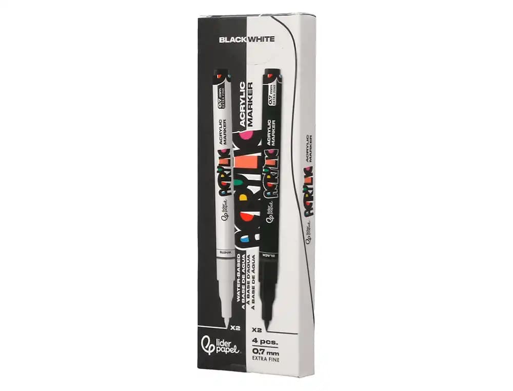 Rotulador liderpapel acrylic base agua todo tipo de superficie punta fina 0,7 mm caja de 4 perfiladores