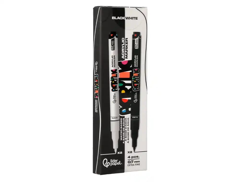 Rotulador liderpapel acrylic base agua todo tipo de superficie punta fina 0,7 mm caja de 4 perfiladores
