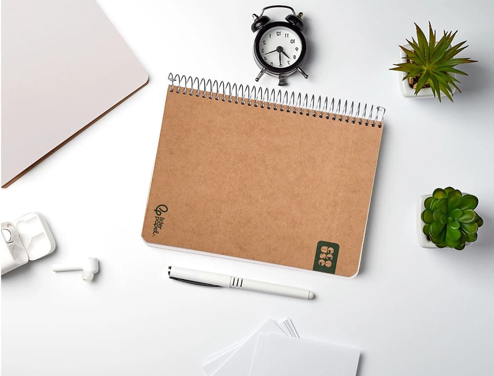 Cuaderno espiral liderpapel din a5 ecouse tapa cartulina kraft contracolada 120h papel 100% reciclado 80gr liso