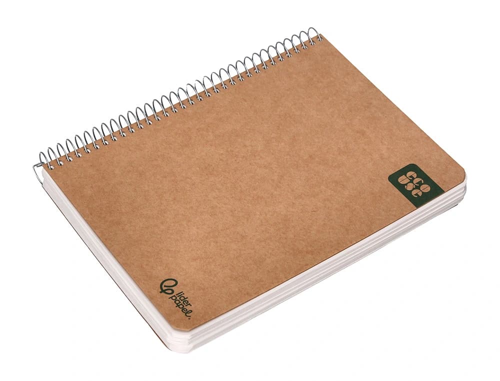 Cuaderno espiral liderpapel din a5 ecouse tapa cartulina kraft contracolada 120h papel 100% reciclado 80gr liso