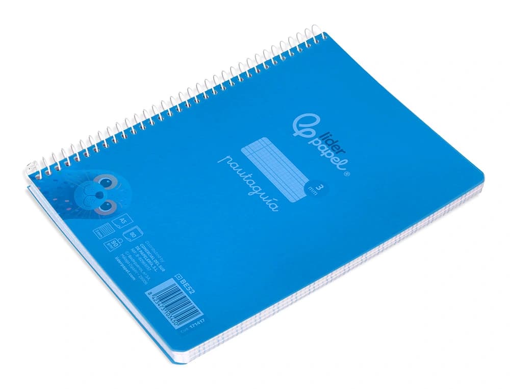 Cuaderno espiral liderpapel a5 pautaguia tapa plastico 80h 90gr cuadro pautado 3 mm con margen
