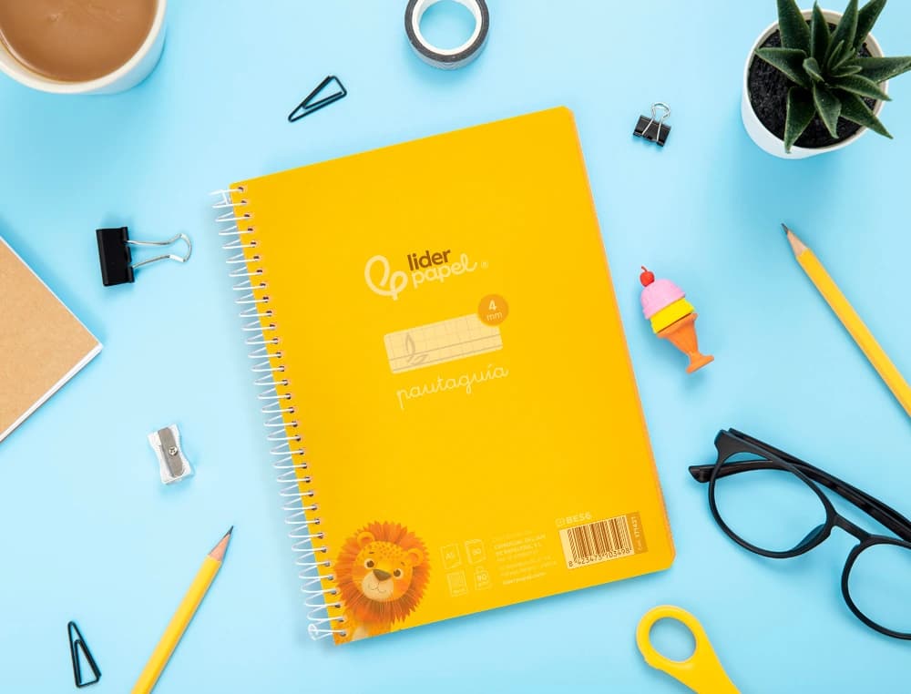 Cuaderno espiral liderpapel pautaguia tapa plastico 80h 90gr cuadro pautado 4mm con margen color
