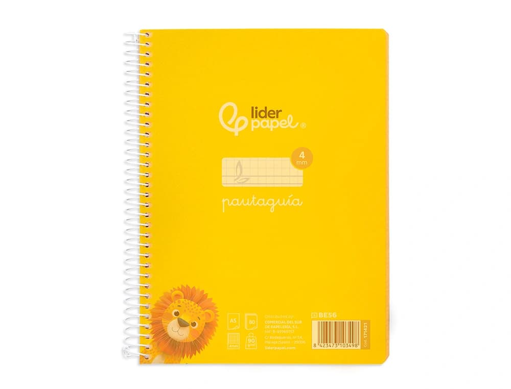 Cuaderno espiral liderpapel pautaguia tapa plastico 80h 90gr cuadro pautado 4mm con margen color
