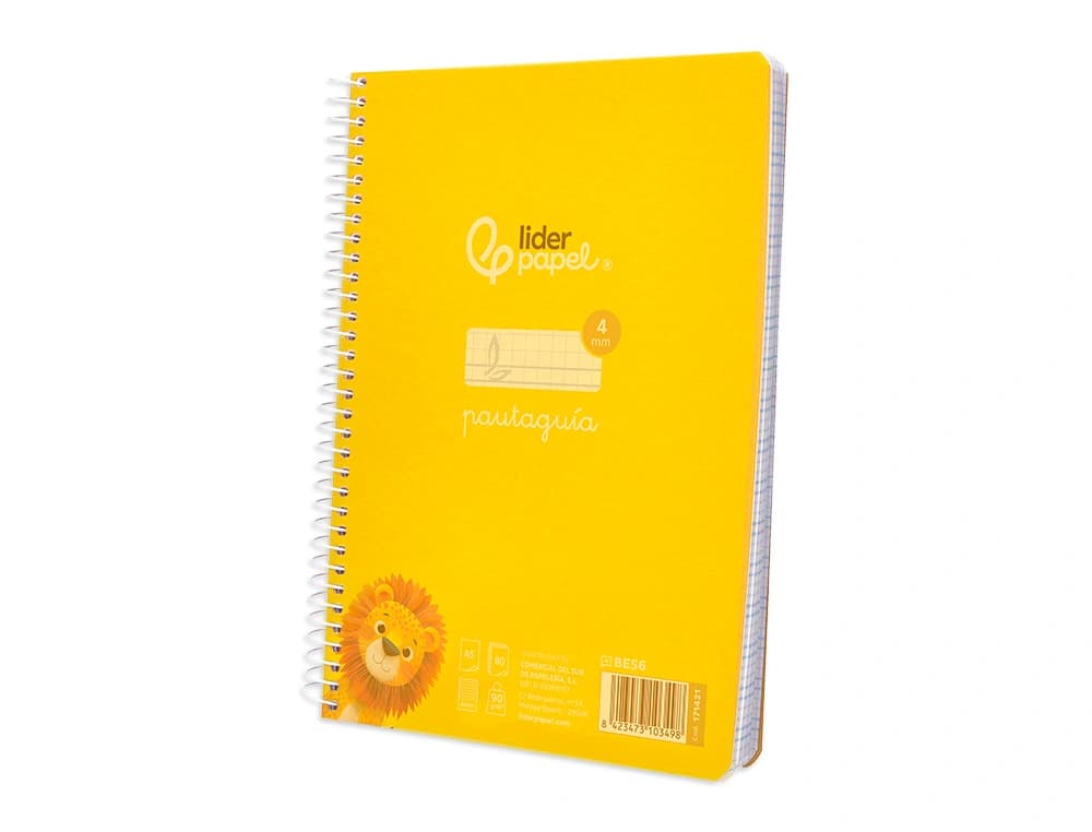 Cuaderno espiral liderpapel pautaguia tapa plastico 80h 90gr cuadro pautado 4mm con margen color