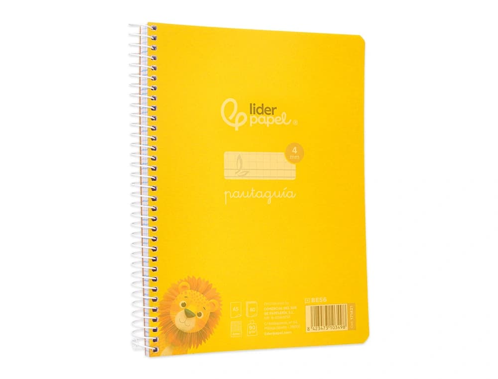 Cuaderno espiral liderpapel pautaguia tapa plastico 80h 90gr cuadro pautado 4mm con margen color