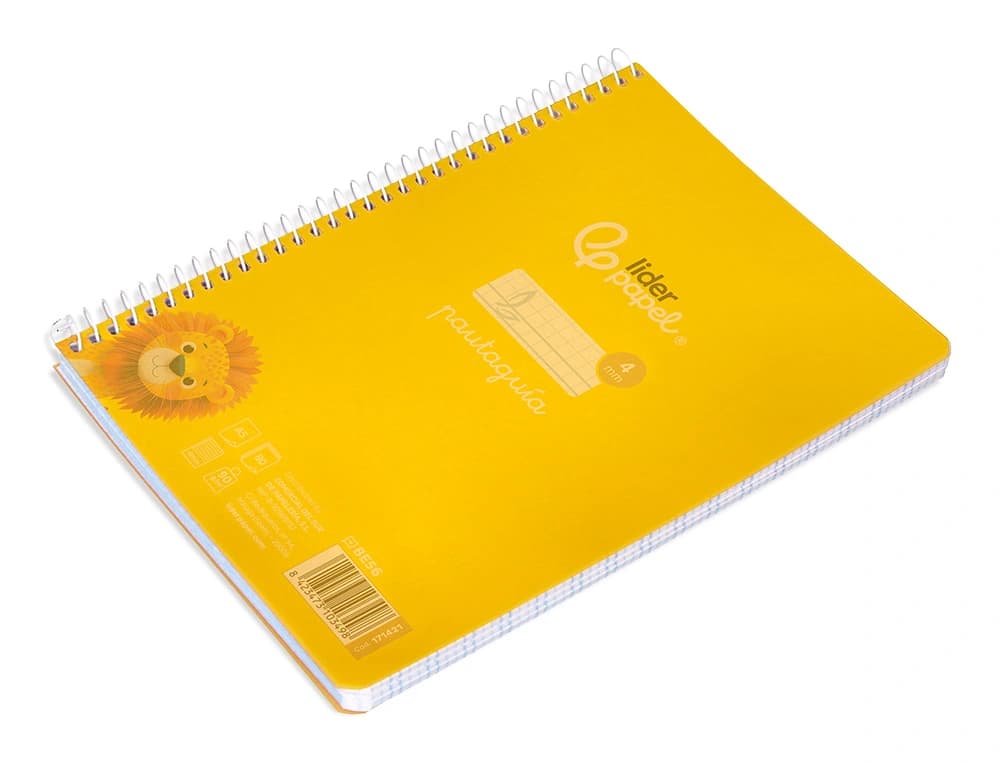 Cuaderno espiral liderpapel pautaguia tapa plastico 80h 90gr cuadro pautado 4mm con margen color