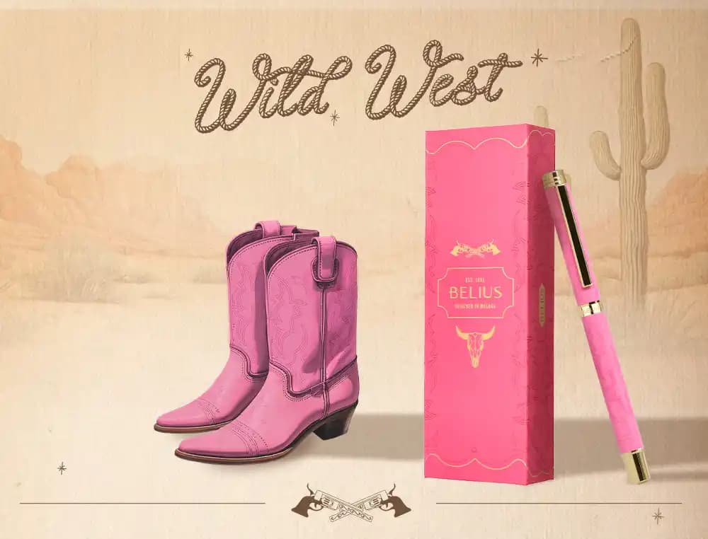Roller Belius Wild West de aluminio, tinta negra, 0,7 mm, en caja de diseño – Rosa dorado