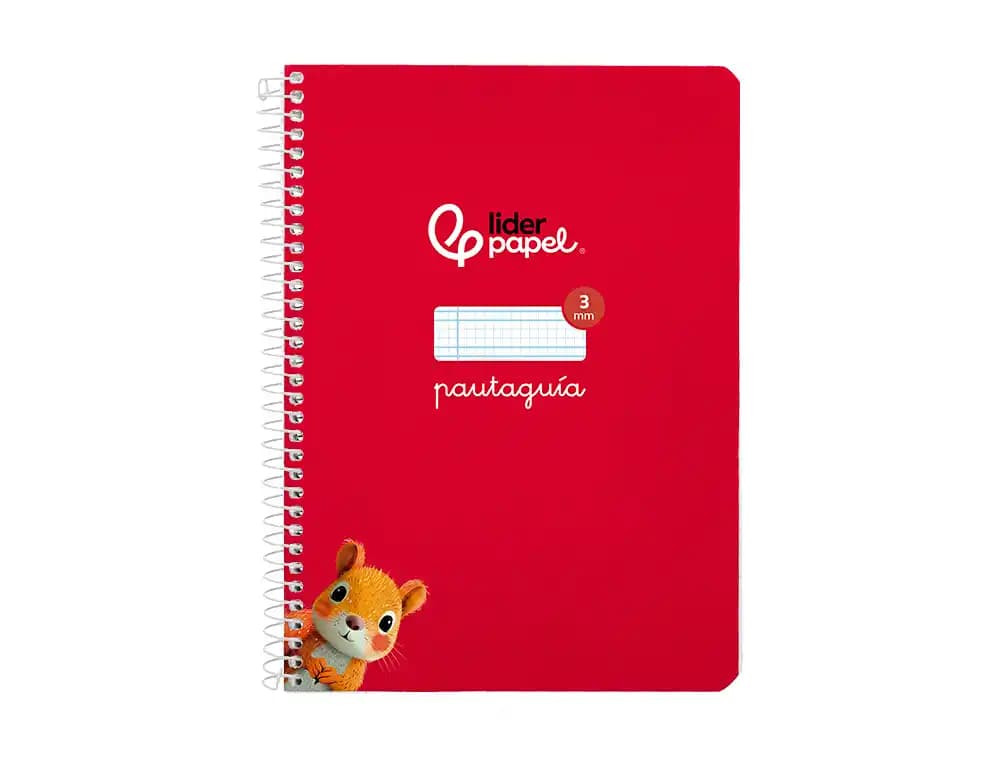 Cuaderno de espiral Liderpapel Pautaguía A5 de tapa blanda, cuadro pautado de 3 mm, 40 hojas de 75 g – Rojo